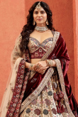 Embroidered Cream Beige Silk Blend Panelled Lehenga 
