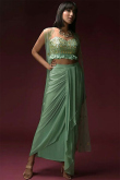 Embroidered Crepe Mint Blue Lehenga