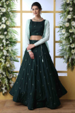 Embroidered Dark Green Georgette Flared Lehenga
