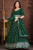 Embroidered Dark Green Georgette Panelled Style Lehenga 