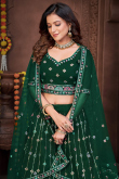 Embroidered Dark Green Georgette Panelled Style Lehenga 