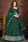 Embroidered Dark Green Georgette Panelled Style Lehenga 