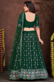 Embroidered Dark Green Georgette Panelled Style Lehenga 