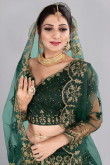 Embroidered Dark Green Net A Line Lehenga