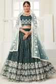 Embroidered Dark Green Net Indian Wedding Wear Lehenga