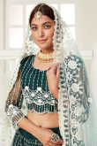 Embroidered Dark Green Net Indian Wedding Wear Lehenga