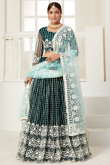 Embroidered Dark Green Net Indian Wedding Wear Lehenga