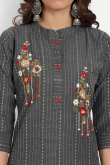 Embroidered Dark Grey Cotton Casual Wear Ready Made Kurti