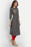 Embroidered Dark Grey Cotton Casual Wear Ready Made Kurti