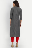 Embroidered Dark Grey Cotton Casual Wear Ready Made Kurti