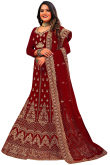 Embroidered Dark Maroon Velvet Lehenga