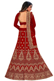 Embroidered Dark Maroon Velvet Lehenga