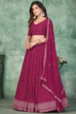 Embroidered Dark Pink Georgette Flared Style Lehenga 