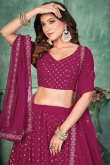 Embroidered Dark Pink Georgette Flared Style Lehenga 