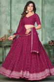Embroidered Dark Pink Georgette Flared Style Lehenga 