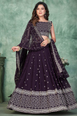 Embroidered Dark Purple Georgette Flared Style Lehenga 