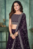 Embroidered Dark Purple Georgette Flared Style Lehenga 