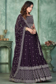 Embroidered Dark Purple Georgette Flared Style Lehenga 