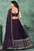 Embroidered Dark Purple Georgette Flared Style Lehenga 