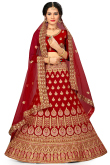 Embroidered Deep Red Silk A Line Lehenga