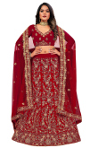 Deep Red Velvet A Line Lehenga with Stone embroidery