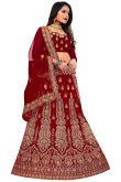 Velvet Lehenga in Deep Red colour with Stone Work for Party 