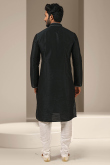 Embroidered Dupion Silk Black Men's Kurta With Churidar