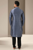 Embroidered Dupion Silk Bluish Grey Men's Kurta With Churidar