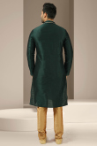 Embroidered Dupion Silk Bottle Green Men's Kurta With Churidar
