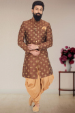 Embroidered Dupion Silk Brown Men's Sherwani