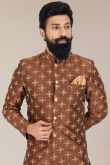 Embroidered Dupion Silk Brown Men's Sherwani
