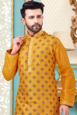 Embroidered Dupion Silk Carrot Orange Men Kurta Pajama