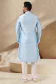 Embroidered Dupion Silk Powder Blue Men's Kurta With Churidar