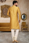 Embroidered Dupion Silk Trombone Yellow Men Kurta Pajama