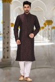 Wine Maroon Wedding Wear Men Kurta Pajama in Dupion Silk