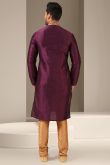 Embroidered Dupion Silk Wine Men's Kurta With Churidar