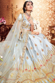 Embroidered Dusty Blue Satin A-Line Lehenga