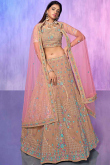 Embroidered Dusty Mauve Georgette Panelled Style Lehenga