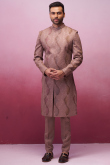 Embroidered Dusty Mauve Silk Achkan Style Men's Sherwani