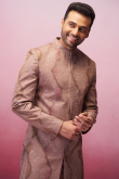 Embroidered Dusty Mauve Silk Achkan Style Men's Sherwani