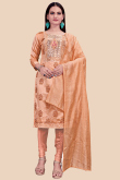 Embroidered Dusty Peach Chanderi Churidar Churidar Suit