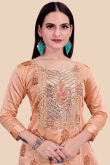 Embroidered Dusty Peach Chanderi Churidar Churidar Suit