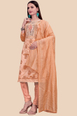 Embroidered Dusty Peach Chanderi Churidar Churidar Suit