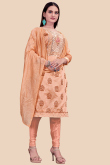 Embroidered Dusty Peach Chanderi Churidar Churidar Suit
