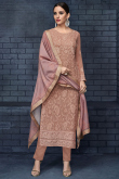 Embroidered Dusty Peach Georgette Cigarette Pants Suit 
