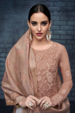 Embroidered Dusty Peach Georgette Cigarette Pants Suit 