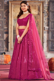 Embroidered Georgette A Line Magenta Pink Lehenga 