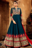 Embroidered Georgette Anarkali Suit In Teal Blue Colour