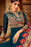 Embroidered Georgette Anarkali Suit In Teal Blue Colour