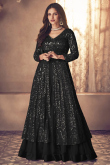 Long Choli Lehenga in Georgette Black for Party 